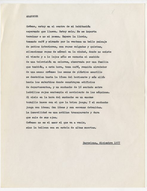 Poema Amanecer, de Roberto Bolaño