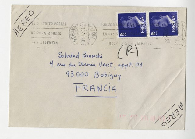 Sobre y carta de Roberto Bolaño a Soledad Bianchi, 11 de noviembre de 1981