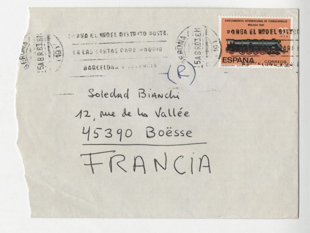 Sobre y carta de Roberto Bolaño a Soledad Bianchi, 15 de abril de 1983