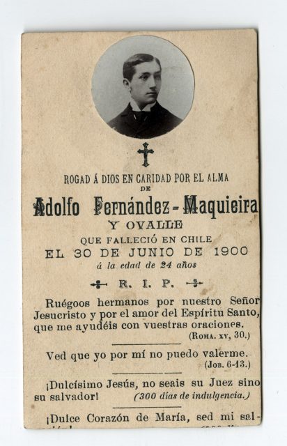 Carta de pésame de Adolfo Fernández-Maquieira y Ovalle
