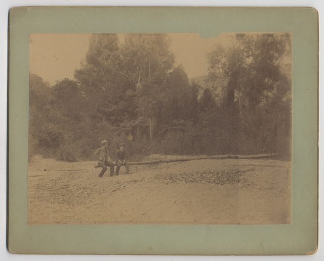 Dos niños sentados sobre un tronco