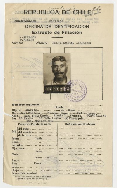 Extracto de filiación de Félix Zúñiga Allendes.