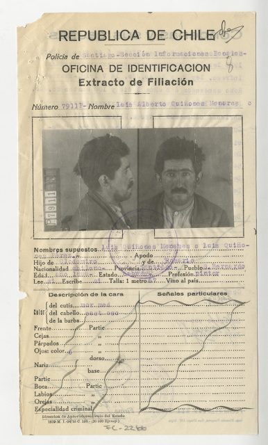 Extracto de filiación de Luis Alberto Quiñones Menares