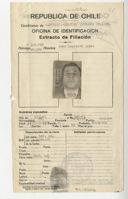 Extracto de filiación de Juan Lopicich López.